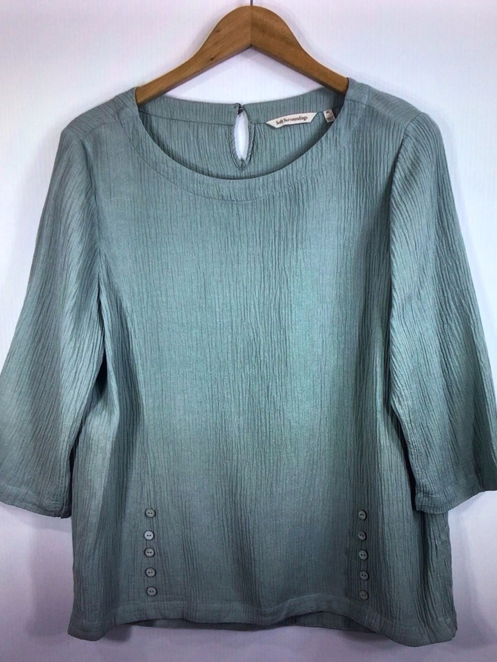 Soft Surroundings Sage Green Textured 3/4 Sleeve Tunic